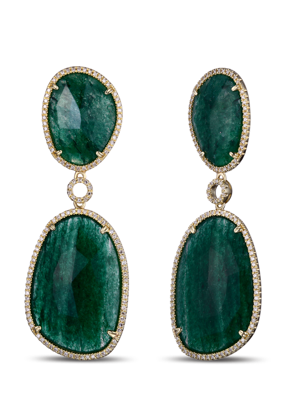 Jade and Diamond Drop Earrings