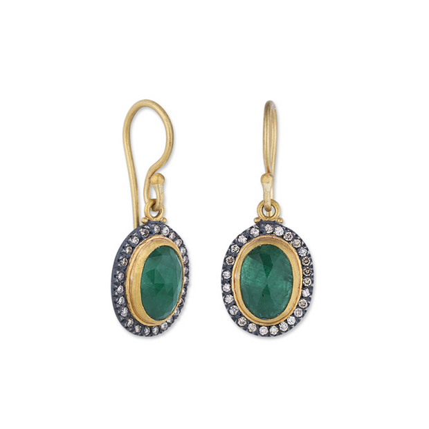 24K Emerald and Diamond Drop Earrings