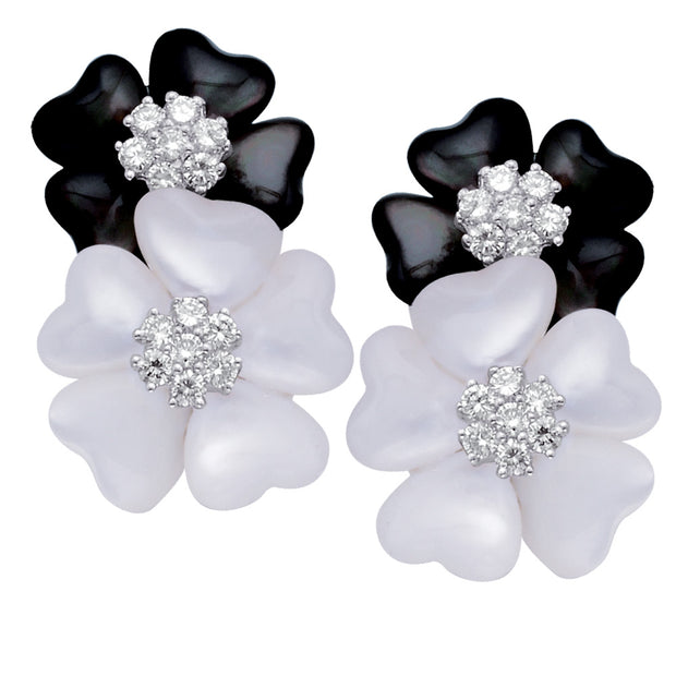 Mother of Pearl and Diamond Flower Earrings
