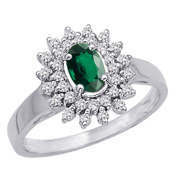 Emerald and Diamond Flower Ring