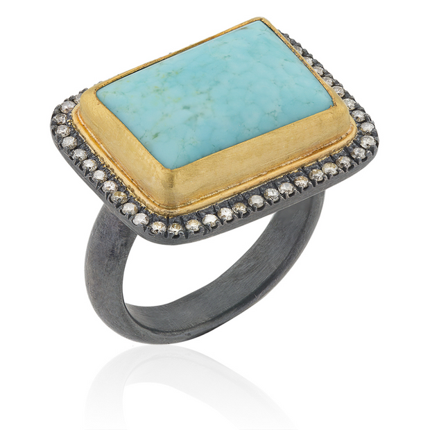 24K Turquoise and Diamond Ring