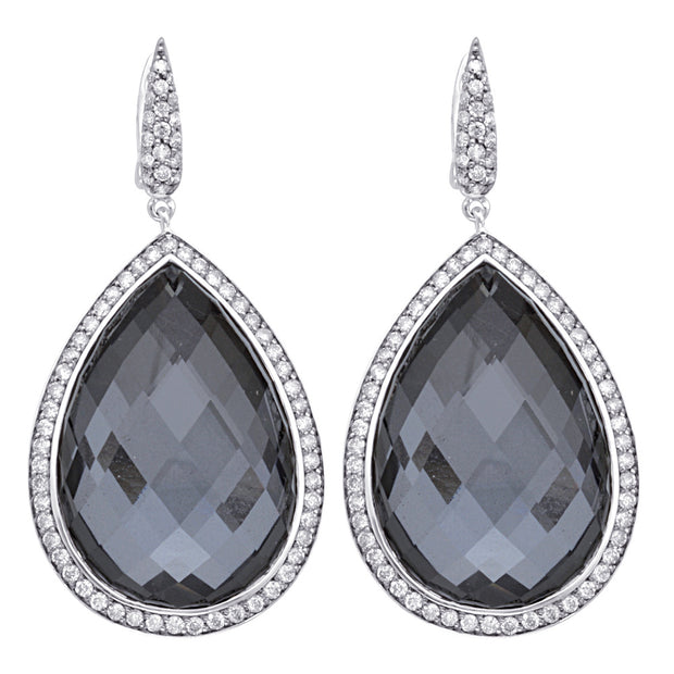 Hematite and Diamond Drop Earrings