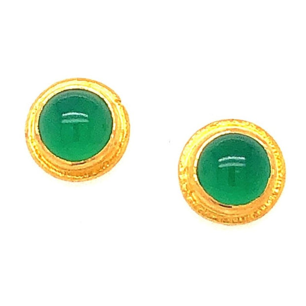 24K Green Agate Stud Earrings