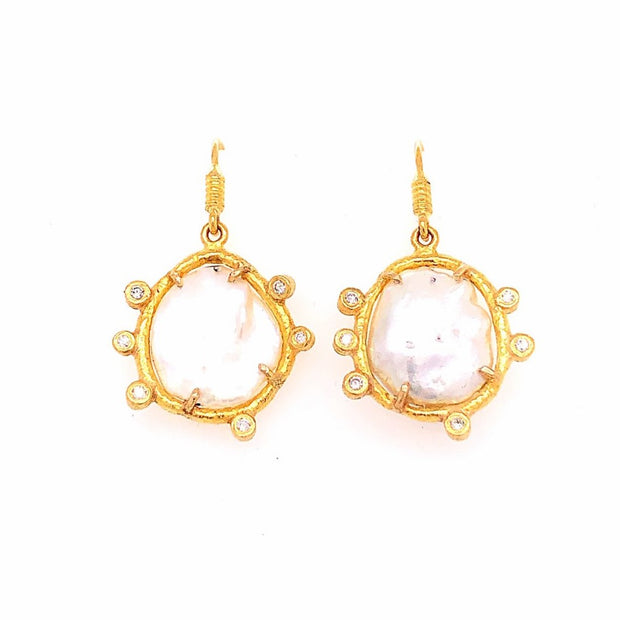 24K Pearl and Diamond Earrings