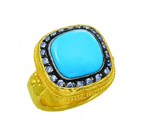 24K Turquoise and Diamond Ring
